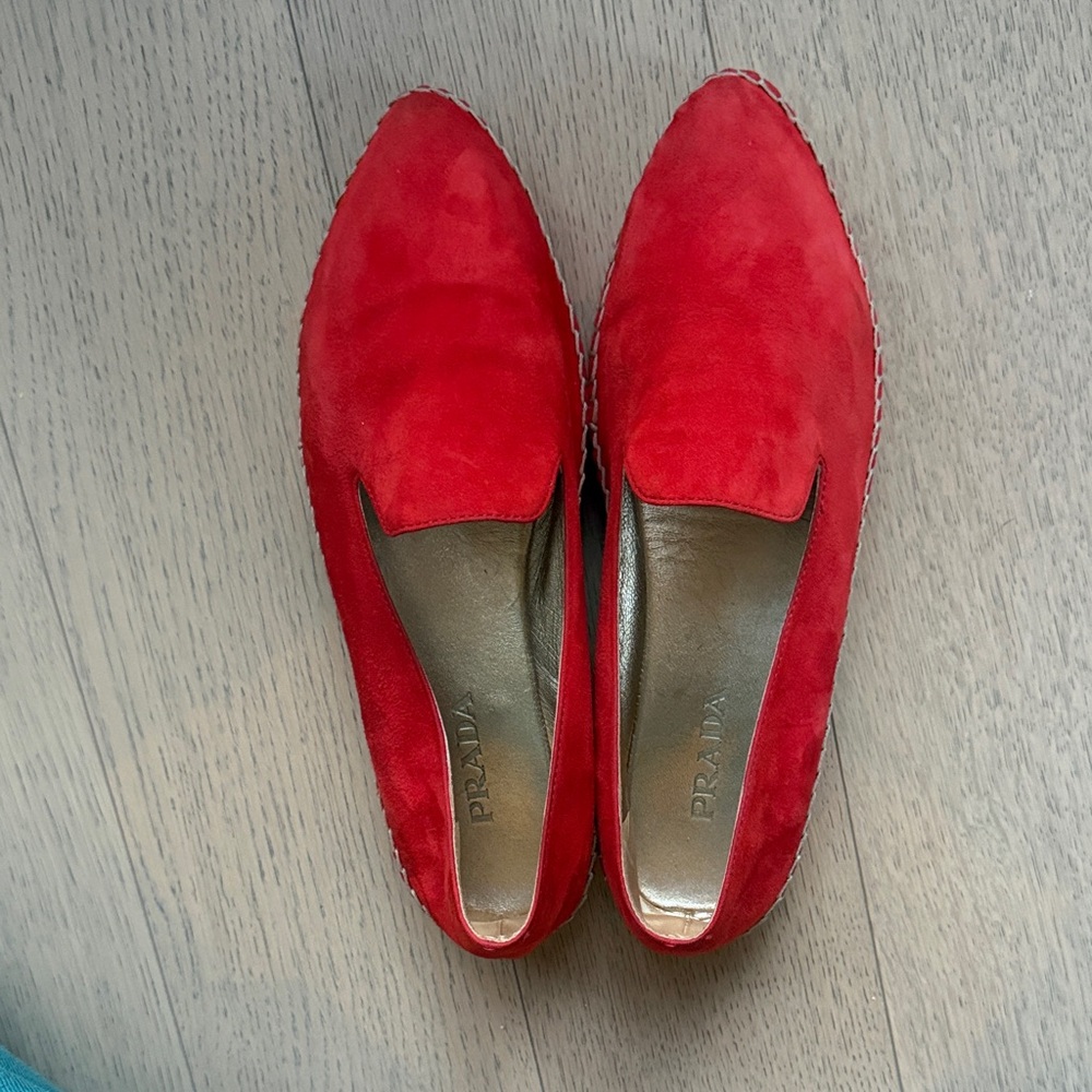 Prada Vibrant Red Suede Slip-Ons
